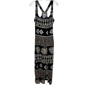 Born In America BIA Black Sleeveless Tank Dress Size 5/6 Floral Criss Cross USA